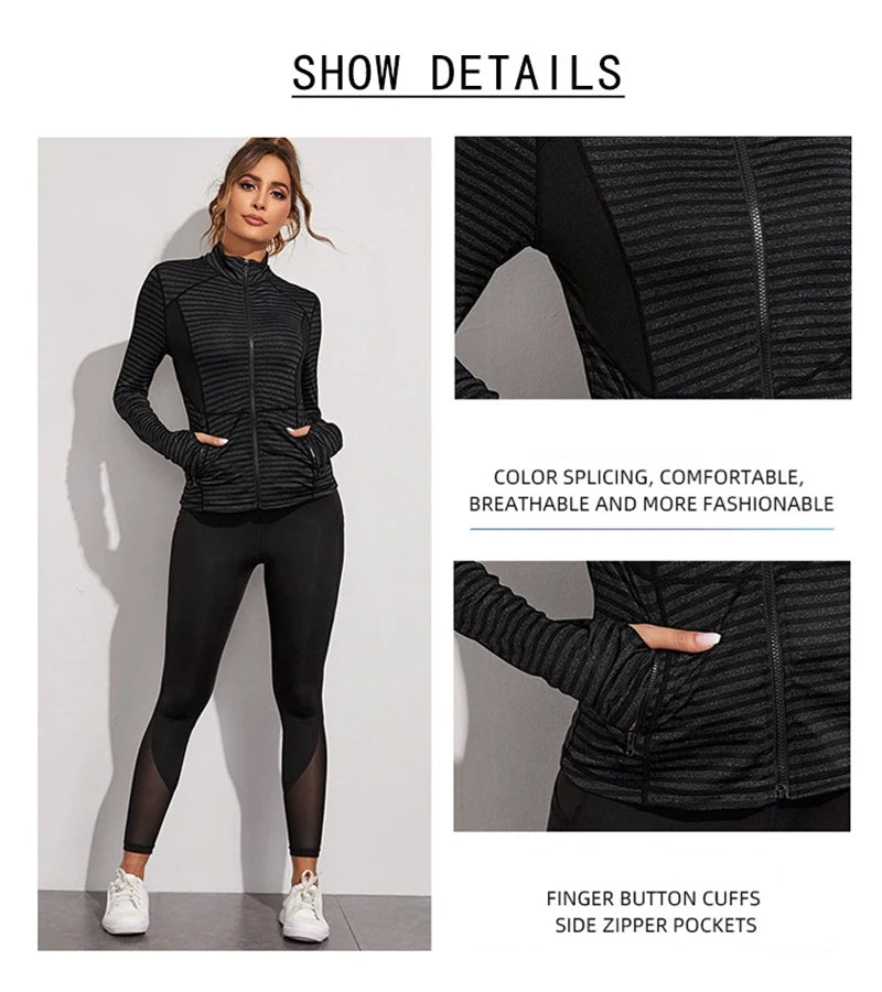 Women’s Slim Fit Lightweight Full Zip Up Yoga Workout Jacket Athletic Running Sports Track Jacket with Pockets Thumb
